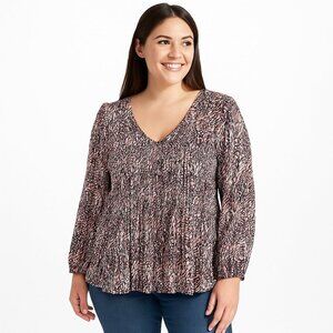 Spense Blouse Medium Multicolored Pleated Sleeveless Workcore Top Casual Print